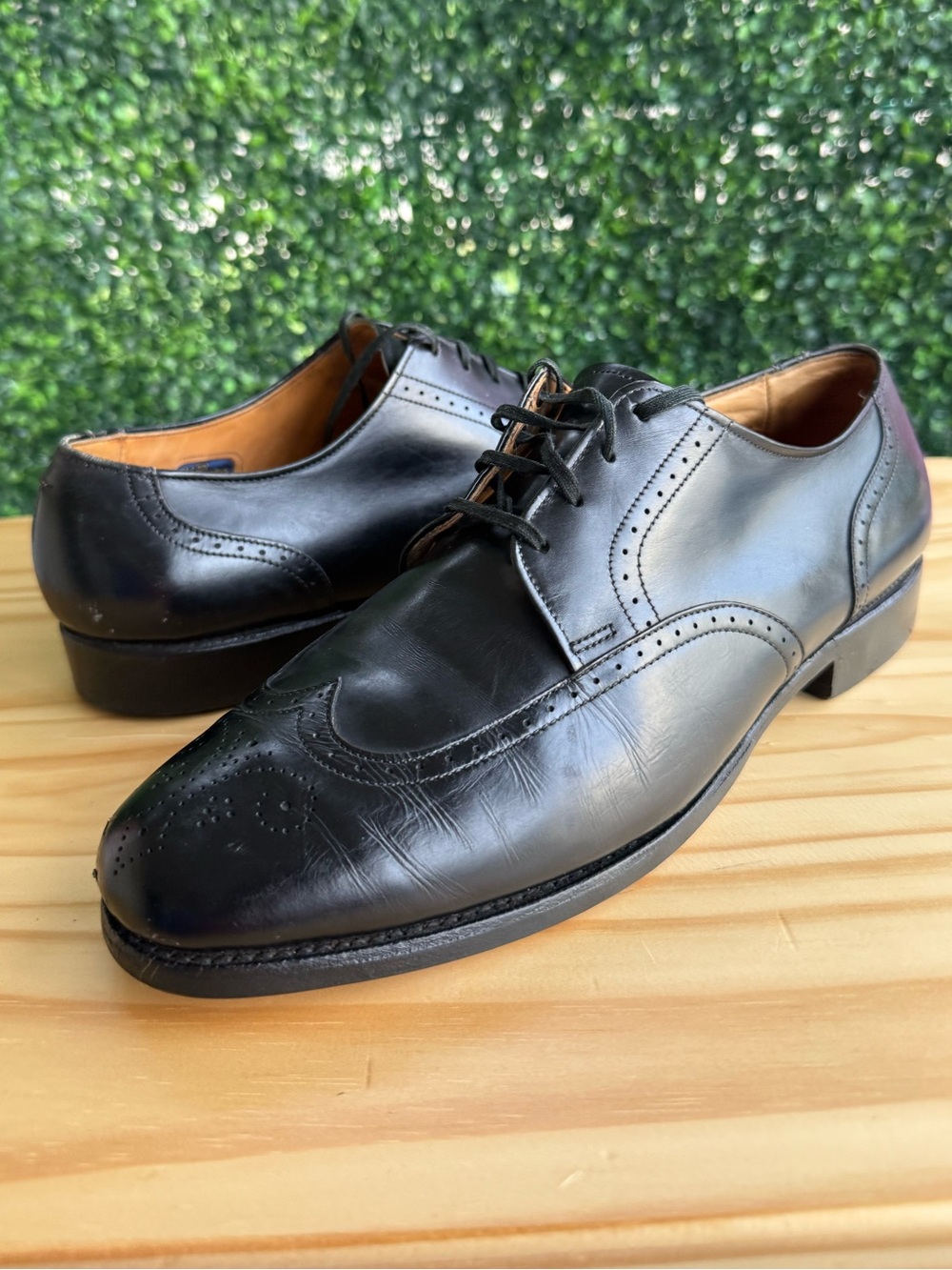 Vintage Allen Edmonds Mens 9.5 C Black Leather Brogue Dress Shoes Made USA
